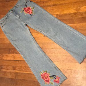 SIGNATURE EIGHT PINK FLORAL EMBROIDERED JEANS
